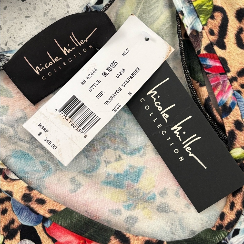 NWT, Orig$345, Nicole Miller Multicolor Floral & Leopard Maxi Dress